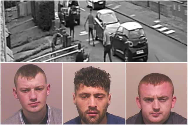 From left, Dean Ratcliffe, Kieran Lincoln and Conor Williams have been jailed for their part in an affray in Jarrow, above.