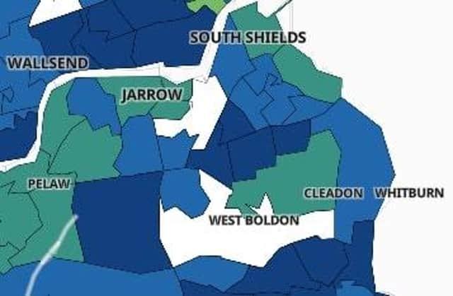 Areas in South Tyneside with the highest and lowest Covid case rates