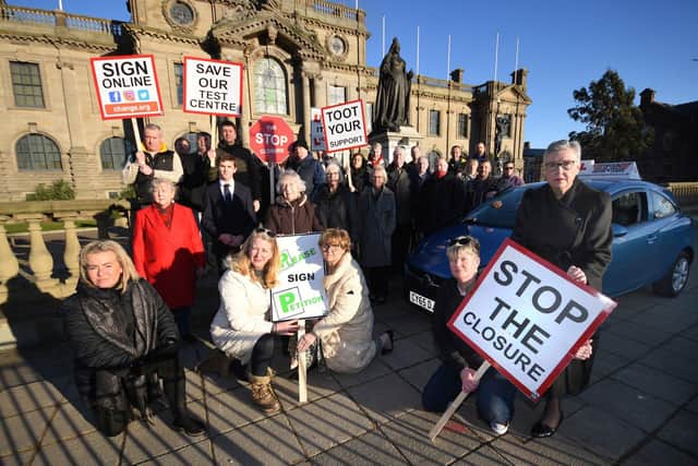 "Save Our Test Centre" Organiser Vikki Holt, front and fellow organiser Lindsey Gallant , rear, joined many other driving instructors who came to protest at the Town Hall against the possible planned closure of the South Shields Driving driving test centre at Simonside.