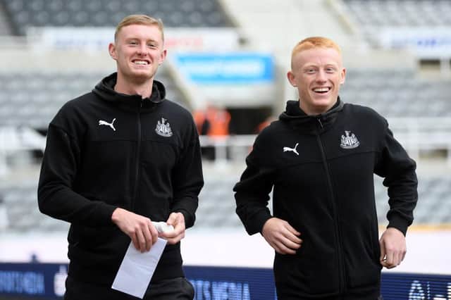 NEWCASTLE UPON TYNE, ENGLAND - AUGUST 11: Sean Longstaff and Matty Longstaff of Newcastle United arrive at the stadium prior to the Premier League match between Newcastle United and Arsenal FC at St. James Park on August 11, 2019 in Newcastle upon Tyne, United Kingdom. (Photo by Stu Forster/Getty Images)