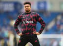 Jesse Lingard of Manchester United warms up ahead of the Premier League match between Brighton & Hove Albion and Manchester United at American Express Community Stadium on May 07, 2022 in Brighton, England. (Photo by Manchester United/Manchester United via Getty Images)