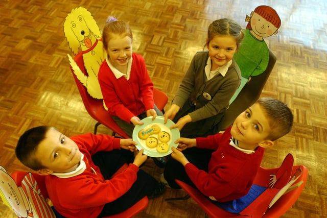 A tea party with special biscuits for a treat at Monkton Infants School in 2005.