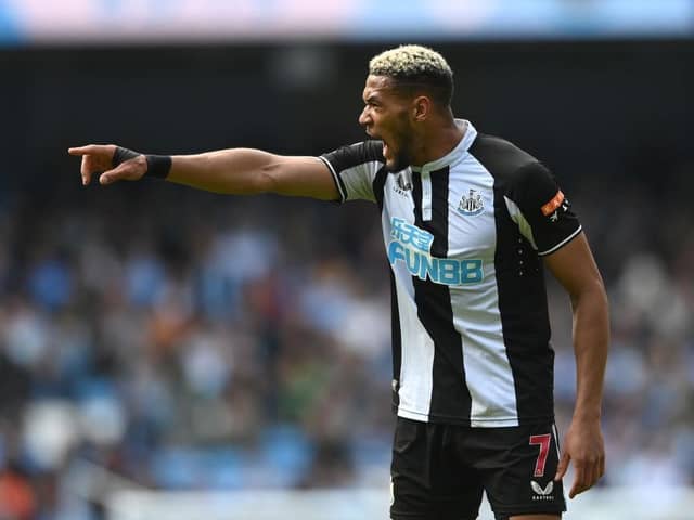 Newcastle player Joelinton reacts during the Premier League match between Manchester City and Newcastle United at Etihad Stadium on May 08, 2022 in Manchester, England. (Photo by Stu Forster/Getty Images)