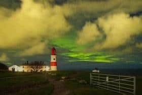 Steven managed to capture the Northern Lights at Souter Lighthouse on Sunday, February 26, before the clouds covered them. Photo: Steven Lomas.