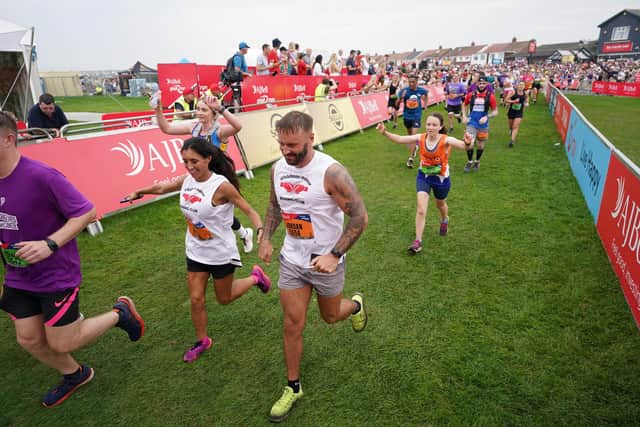 Participants approach the South Shields finish line in a previous Great North Run. Photo by Ian Forsyth/Getty Images