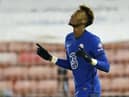 Chelsea's English striker Tammy Abraham celebrates after scoring the opening goal of the English FA Cup fifth round football match between Barnsley and Chelsea.