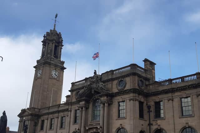 The flag flying at half mast at South Shields town hall in tribute to the Duke of Edinburgh