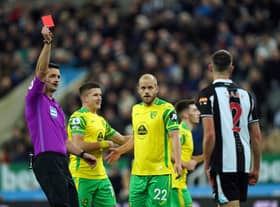 Newcastle United's Ciaran Clark is sent off.