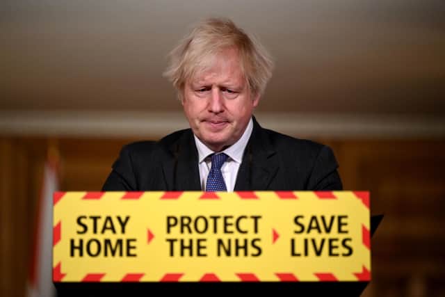 Prime Minister Boris Johnson during a media briefing in Downing Street, London, on coronavirus (COVID-19). Picture date: Friday January 22, 2021. PA Photo. See PA story HEALTH Coronavirus. Photo credit should read: Leon Neal/PA Wire