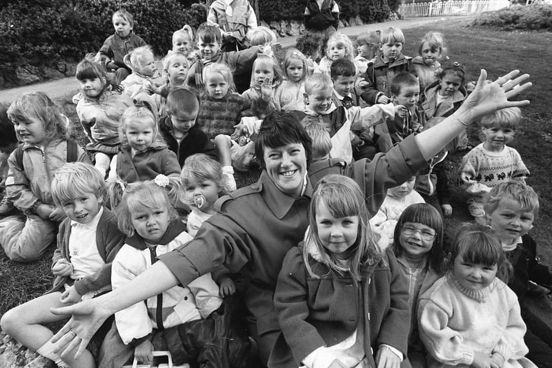 A sponsored toddle in 1990 and it shows teacher Margaret Naisbett of St Columba's nursery with the toddlers before setting off from Roker Park. Does this bring back happy memories?