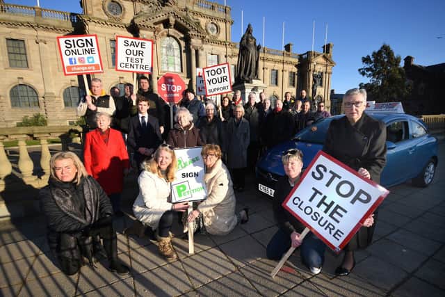 "Save Our Test Centre" Organiser Vikki Holt, front and fellow organiser Lindsey Gallant , rear, joined many other driving instructors who came to protest at the Town Hall against the possible planned closure of the South Shields Driving driving test centre at Simonside.