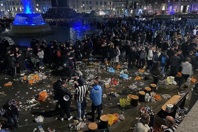 Newcastle fans in and around Trafalgar Square, picture by FRANK REID.