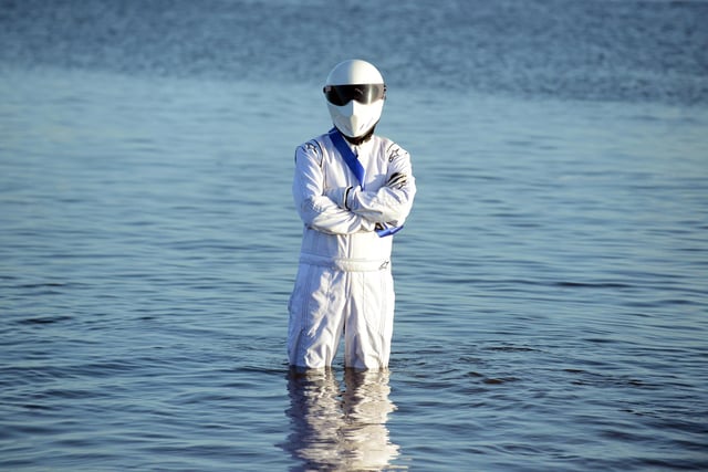 The Stig takes part in the annual Cancer Connections Boxing Day dip at Littlehaven Beach.