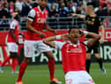 Reims' forward Hugo Ekitike celebrates after scoring a goal against OGC Nice (Photo by FRANCOIS NASCIMBENI/AFP via Getty Images)