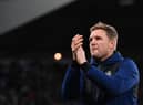 Eddie Howe, Manager of Newcastle United applauds the fans prior to the Premier League match between Newcastle United and Norwich City at St. James Park on November 30, 2021 in Newcastle upon Tyne, England. (Photo by Stu Forster/Getty Images)