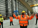 Prime Minister Boris Johnson gestures during a visit to the National Renewable Energy Centre in Blyth, Northumberland.
