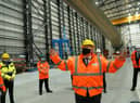 Prime Minister Boris Johnson gestures during a visit to the National Renewable Energy Centre in Blyth, Northumberland.
