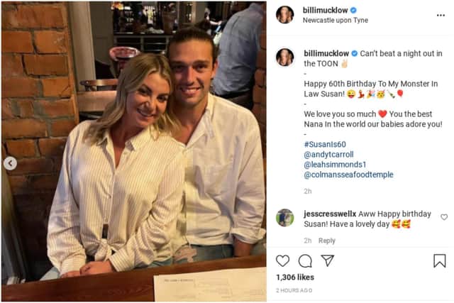 Newcastle United player Andy Carroll then went for drinks at Newcastle's Pleased To Meet You with fiancé Billie Mucklow. Image: Billie Mucklow/Instagram.