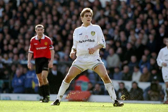 Jonathan Woodgate of Leeds United in action during the FA Carling Premiership match against Manchester United at Elland Road in Leeds, England.  Manchester United won the match 1-0. Credit: Stu Forster (Allsport)