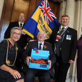 Mayor of South Tyneside Cllr Pat Hay, and Mayoress Mrs Jean Copp, with South Shields Royal British Legion branch president Peter Boyack, chairman Anthony Paterson and poppy appeal coordinator Bill Stephenson at South Shields Town Hall.