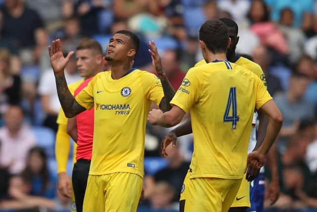 Kenedy of Chelsea celebrates scoring their second goal during the Pre-Season Friendly match between Reading and Chelsea at Madejski Stadium on July 28, 2019 in Reading, England. (Photo by Christopher Lee/Getty Images)