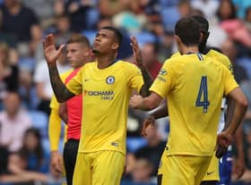 Kenedy of Chelsea celebrates scoring their second goal during the Pre-Season Friendly match between Reading and Chelsea at Madejski Stadium on July 28, 2019 in Reading, England. (Photo by Christopher Lee/Getty Images)