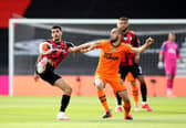 Nabil Bentaleb of Newcastle United and Philip Billing of Bournemouth battle for possession  during the Premier League match between AFC Bournemouth and Newcastle United at Vitality Stadium on July 01, 2020 in Bournemouth, England.