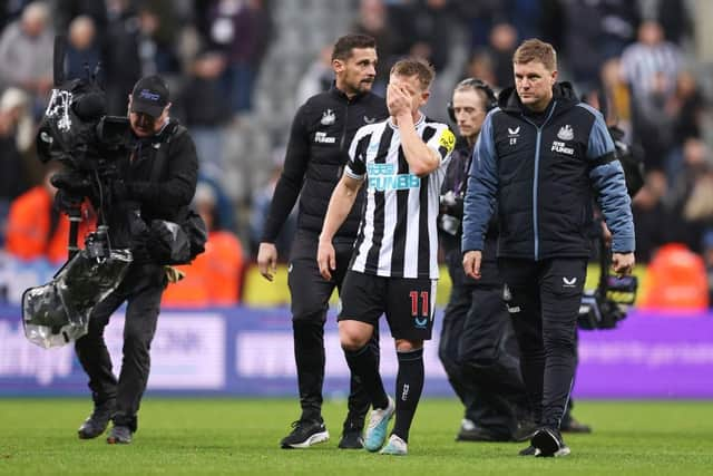 Matt Ritchie and Eddie Howe after the final whistle.