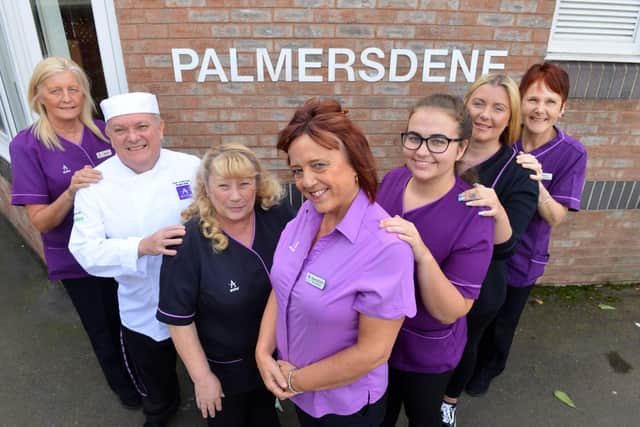 Palmersdene Care Home manager Maureen McCulloch with her staff.