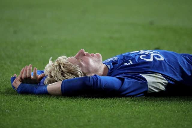 Anthony Gordon of Everton reacts during the Sydney Super Cup match between Everton and the Western Sydney Wanderers at CommBank Stadium on November 23, 2022 in Sydney, Australia. (Photo by Jeremy Ng/Getty Images)