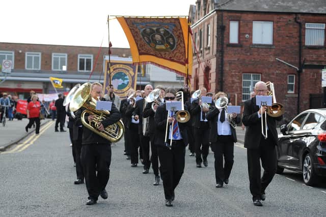 Jarrow's Rebel Town Festival - Felling Band leads the banner procession.