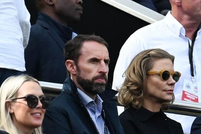 England's football team coach Gareth Southgate attends the English Premier League football match between Newcastle United and Liverpool at St James' Park in Newcastle-upon-Tyne, north east England on April 30, 2022. (Photo by PAUL ELLIS/AFP via Getty Images)