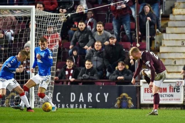 Liam Boyce fires the winner against Rangers, just hours after signing on at Tynecastle in January 2020. (Photo by Rob Casey / SNS Group)