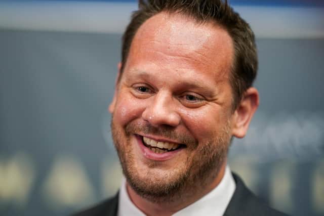 Simon Lightwood is declared winner of the Wakefield by-election on June 24, 2022 in Wakefield, England. (Photo by Ian Forsyth/Getty Images)