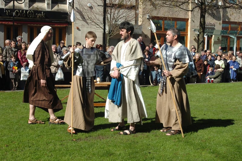 The Easter Story enacted by  Christ Church, Stannington in Sheffield city centre with Chris Cook, centre, as Jesus