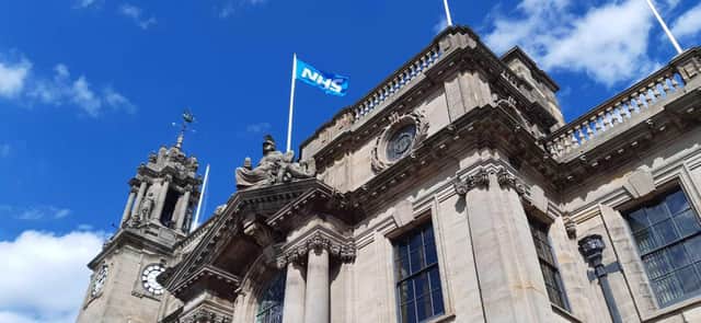 South Shields town hall, with the NHS flag flying