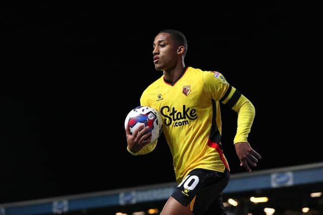 Joao Pedro of Watford during the Sky Bet Championship between Blackburn Rovers and Watford at Ewood Park on September 13, 2022 in Blackburn, England. (Photo by Alex Livesey/Getty Images)