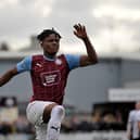 Mumba celebrates a goal while on loan at South Shields