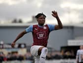Mumba celebrates a goal while on loan at South Shields