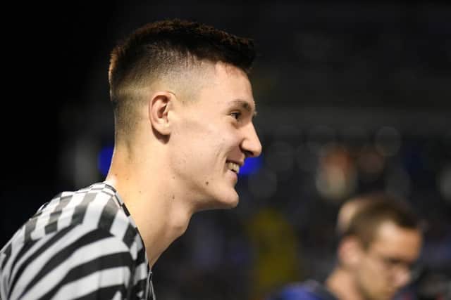 Benjamin Sesko of FC Salzburg looks on prior to kick off of the UEFA Champions League group E match between Dinamo Zagreb and FC Salzburg at Stadion Maksimir on October 11, 2022 in Zagreb, Croatia. (Photo by Jurij Kodrun/Getty Images)