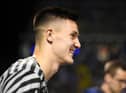 Benjamin Sesko of FC Salzburg looks on prior to kick off of the UEFA Champions League group E match between Dinamo Zagreb and FC Salzburg at Stadion Maksimir on October 11, 2022 in Zagreb, Croatia. (Photo by Jurij Kodrun/Getty Images)