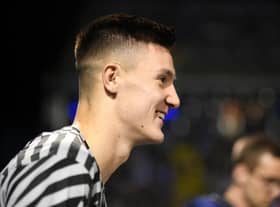 Benjamin Sesko of FC Salzburg looks on prior to kick off of the UEFA Champions League group E match between Dinamo Zagreb and FC Salzburg at Stadion Maksimir on October 11, 2022 in Zagreb, Croatia. (Photo by Jurij Kodrun/Getty Images)