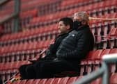 Steve Bruce at Gresty Road with his son Alex.