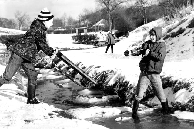 Sledging fun in Valley View Park, Jarrow, in December 1970.