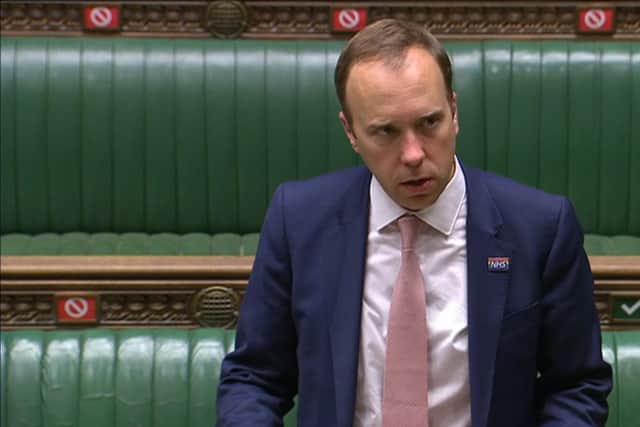 Health Secretary Matt Hancock makes a statement on Covid-19 in the House of Commons, London, confirming local lockdown restrictions will be introduced in Northumberland, North Tyneside, South Tyneside, Newcastle-upon-Tyne, Gateshead, Sunderland and County Durham. PA Photo.