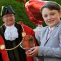 #LoveSouthTyneside winner 9-year-old Oliver Nicholson receives his award from the Mayor Cllr Norman Dick and Mayoress Mrs Jean Williamson.