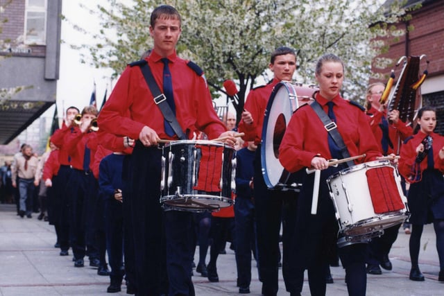 The St George's Day Parade gets under way outside South Shields Central Library in 1995. Did you take part?