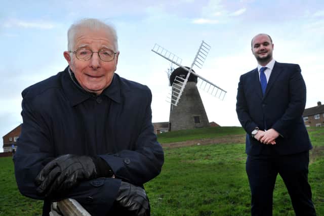 Cllr Alan Kerr and Building Surveyor Phil Close, at Whitburn Windmill in 2017.