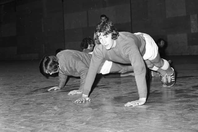 Sunderland striker, Vic Halom, during training in Washington before the 6th round FA Cup tie against Luton in 1973.