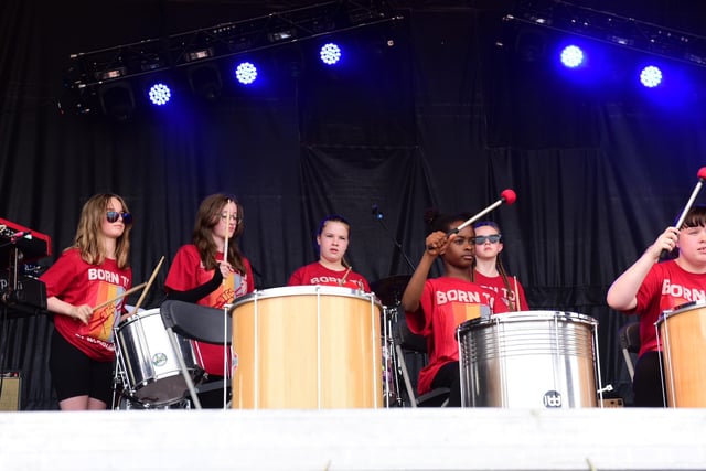 The troupe from Drum Young were among the first to entertain crowds.